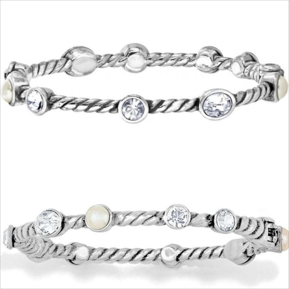 Brighton Monte‎ Carlo silver, pearl, and crystal Hinged Bangle bracelet